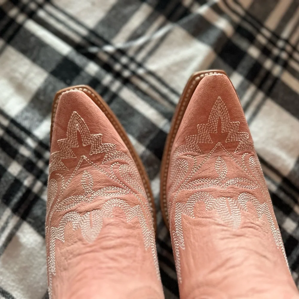 Pink Ankle Boots with Embroidered Design - Picture 13 of 16